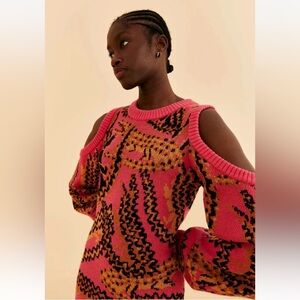 FARM Rio Pink Orange Black Cold-Shoulder Knit Dress
